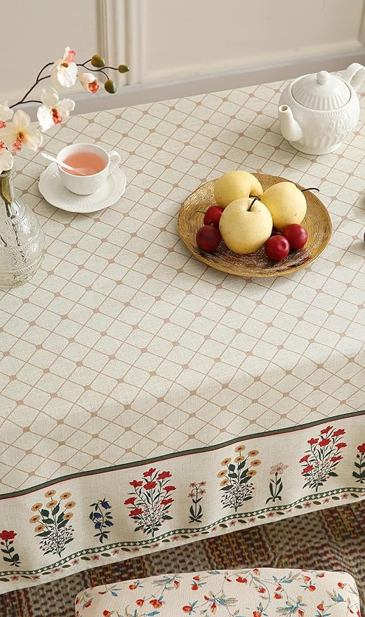 ISAENNE Designer Vintage Linen Floral Small Rectangular Tablecloth,Fall Colorful Modern Table Cloth,Anti-Wrinkle Decor Tablecloths for Dining Thanksgiving Kitchen Christmas,55"*71"-Bertina E