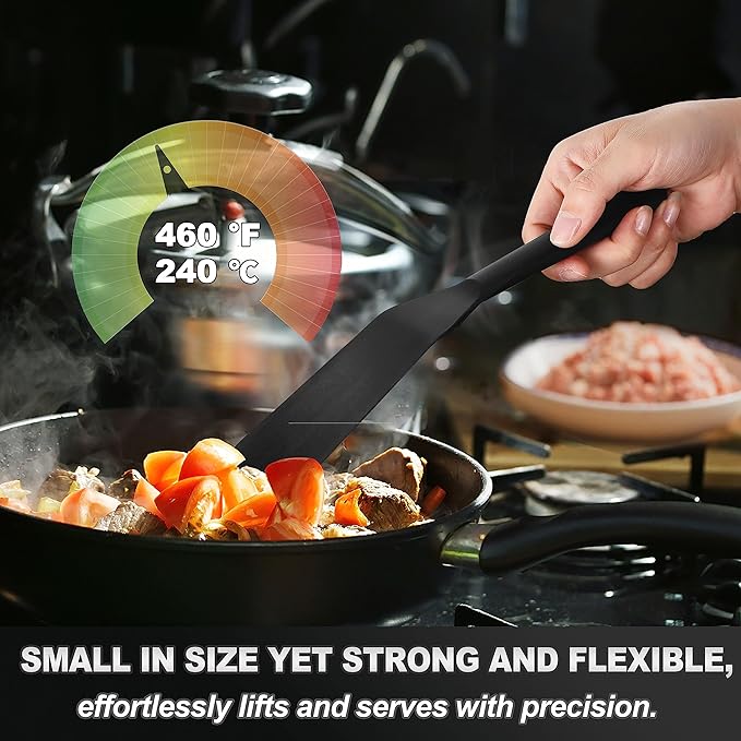 Anaeat Silicone Thin Spatula Set of 2 - Mini Brownie Serving Spatulas - Non Stick Spurtle Turner for Easy Cooking Eggs, Omelet, Pancake, Burgers, Pizza, Steak, Crepes, Heat Resistant & BPA Free