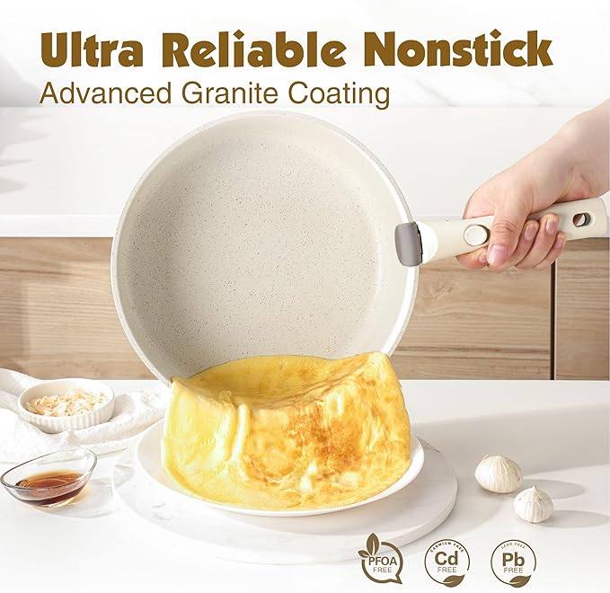 SENSARTE 17 Piece Pots and Pans Set, Nonstick Detachable Handle Cookware Set, Induction Kitchen Cookware Set with Removable Handle, Healthy Non Stick for RV, Dishwasher ＆ Oven Safe, PFOA Free (White)