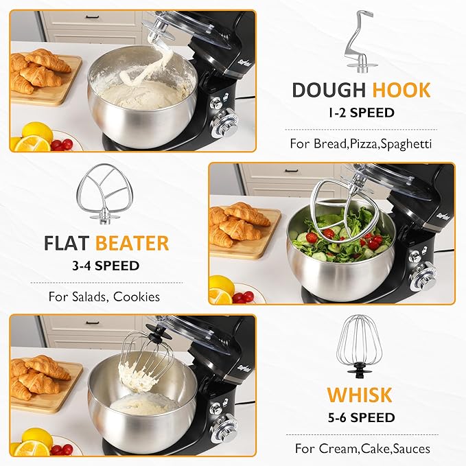 Sunvivi 3-in-1 Multifuctional Stand Mixer: 400W Kitchen Electric Mixer, Tilt-Head, 6.5QT Dough Mixer Machine with Stainless Steel Bowl, Meat Grinder, Juice Blender – Ideal for Baking, Cooking