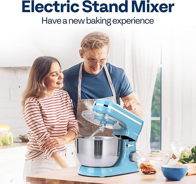 VIVOHOME 4.75 Quart Stand Mixer, 8 Speed Kitchen Electric Food Mixer, Household Stand Mixer for Baking, Cake, Bread with Beater, Dough Hook, Wire Whip and Egg Separator, Blue