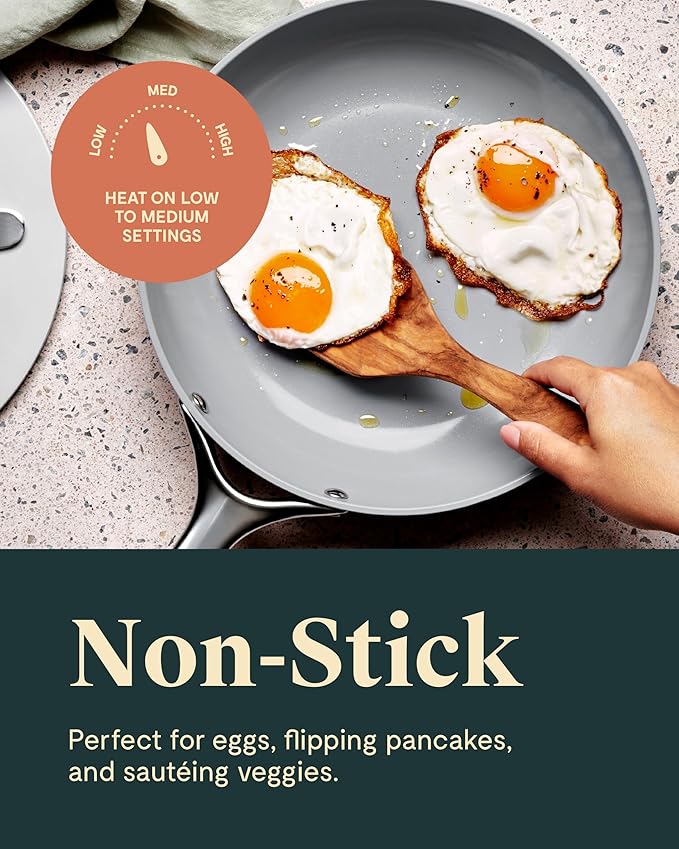 Caraway Nonstick Ceramic Frying Pan (2.7 qt, 10.5") - Non Toxic, PTFE & PFOA Free - Oven Safe & Compatible with All Stovetops (Gas, Electric & Induction) - Black