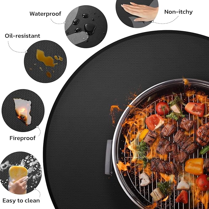 48" Fire Pit Mat for Solo Stove Bonfire: Round Fireproof Under Grill Mat Heat Insulated Indoor Fireplace Pad Protector for Decks, Patios, Grass, BBQ Smoker, Portable Reusable Oil-Proof and Waterproof