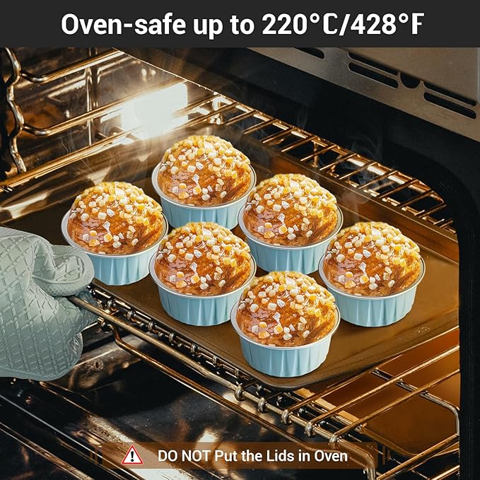 EUSOAR Disposable Ramekins with Lids, Lake Blue 25Packs 5oz Aluminum Foil Mini Muffin Liners, Dessert Cheesecake Pan Creme Brulee Cupcake Ramekins Containers for Catering Gathering Club Wedding Party