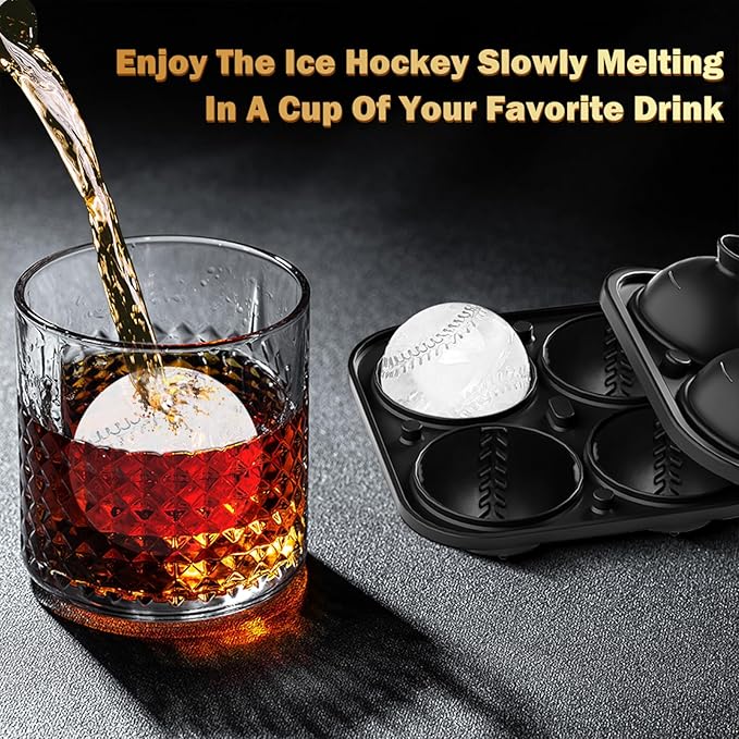 Baseball Ice Cube Mold 2.1 Inch Large Silicone Baseball Ice Cube Molds Fun Shapes Craft Sphere Ice Molds Novelty Christmas Gifts Stuff for Men Women Cocktails, Bourbon, Brandy, Whiskey(1, Baseball)