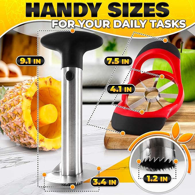 Pineapple Corer and Slicer Tool – Stainless Steel Pineapple Peeler Tool with Reinforced Thick Blade for Effortless Slicing – Core Remover and Cutter for Diced Fresh Rings, Black Handle, Easy to Clean
