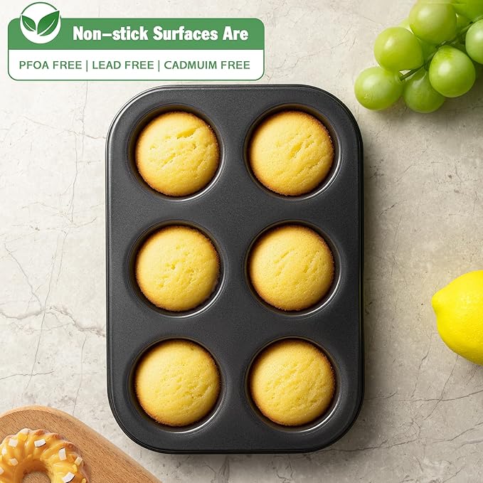 Tiawudi Mini Fluted Tube Cake Pan, 6 Cavity Bundt Cake Baking Pan, Non-stick Baking Mold for Cupcakes, Donuts, Cornbread, Brownies, Jellies, Set of 3