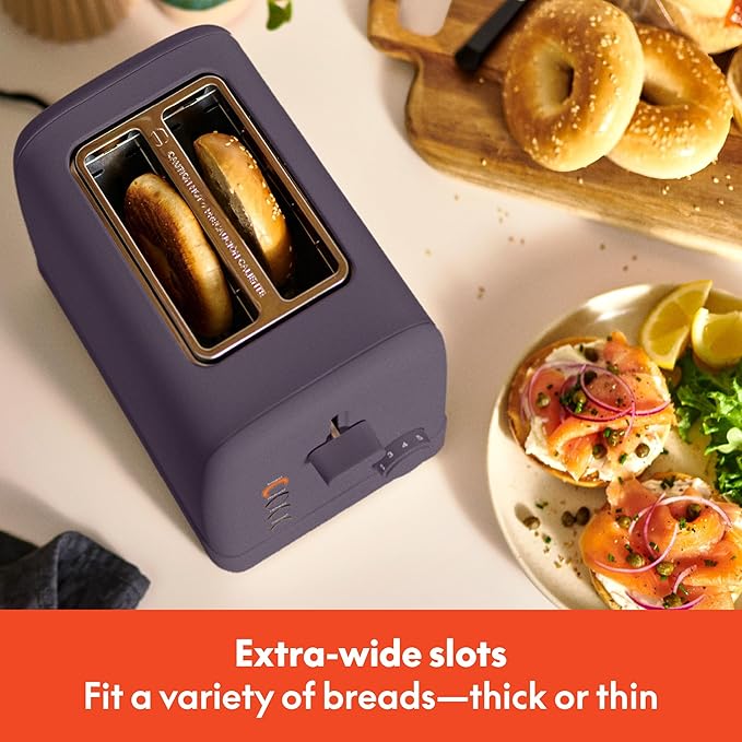 bella 2 Slice Toaster, 6 Setting Shade Control w Reheat, Cancel, Bagel & Defrost Buttons, Removable Crumb Tray, Anti Jam & Auto Shutoff, Auto Centering Guides & Cord Wrap, 900 Watt, Plum