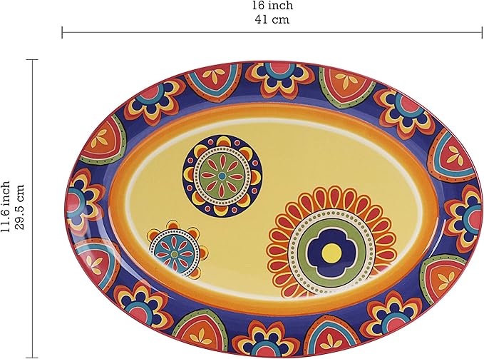 Bico Tunisian Ceramic 16 inch Oval Platter, Microwave & Dishwasher Safe