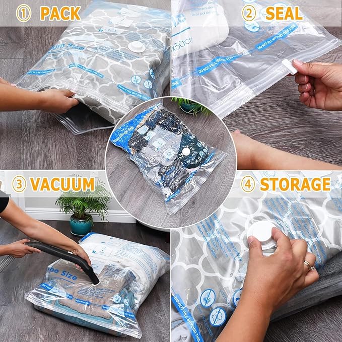 Vacuum Storage Bags 10 Jumbo, Plastic Packaging Bags,Space Saver Bags for Clothes, Pillows, Comforters, Blankets, Bedding