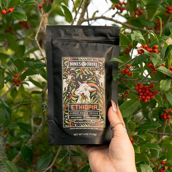 Bones Coffee Company NEW World Tour Sample Pack, Single-Origin Flavored Coffee Medium Roast Arabica Beans Specialty Coffee Gifts Compatible Auto Drip and French Press, 4 oz Pack of 5 Whole Bean