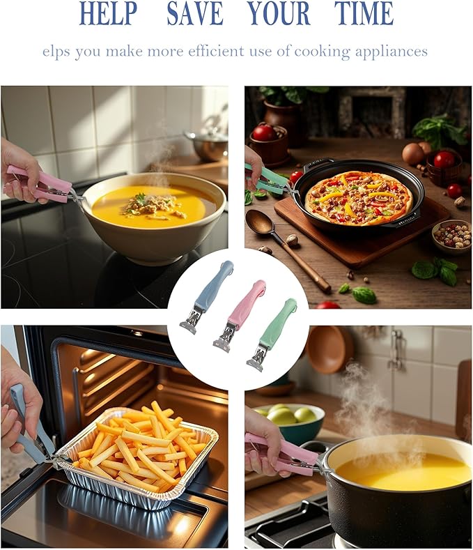 Stainless Steel Anti-Scalding Hot Bowl Dish Plate Gripper Clips Tongs Clamp Holder for Moving Hot Plate or Bowls with Food Out from Instant Pot Microwave Oven (2, Blue)