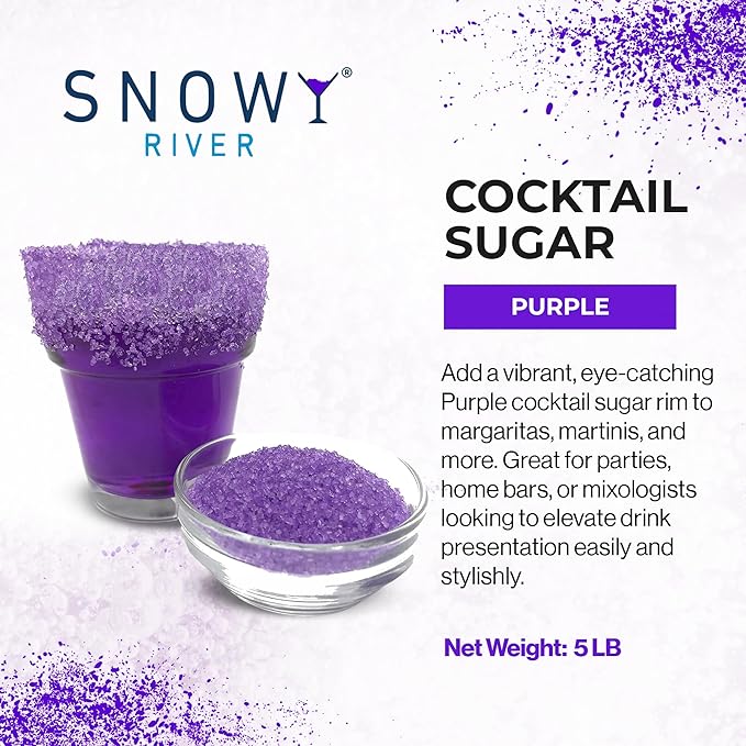 Snowy River Purple, Cocktail & Margarita Sugar Rimmer - Vibrant Naturally Colored Sugar for Cocktail Rimming, Baking & Decorating, Medium Crystal - 80oz