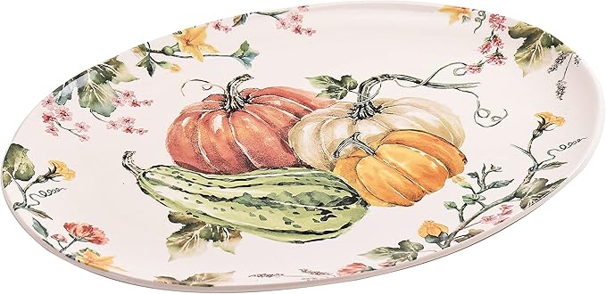 Bico Pumpkin Feast Ceramic 16 inch Oval Platter, Microwave & Dishwasher Safe