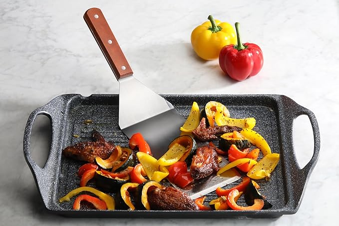 New Star Foodservice 36350 Wood Handle Extra Large Grill Turner/Spatula with Cutting Edge and 4-Inch Wide Blade, 16-Inch