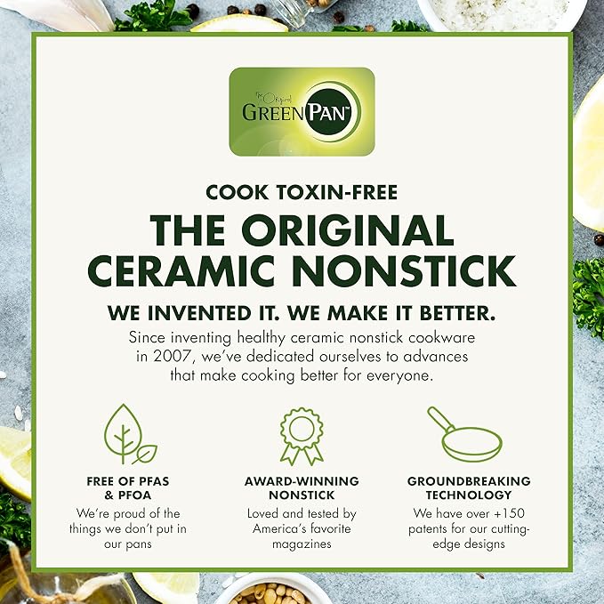 GreenPan Chatham Prime Midnight Hard Anodized Healthy Ceramic Nonstick, 8" Frying Pan Skillet, PFAS-Free, Dishwasher Safe, Oven Safe, Black