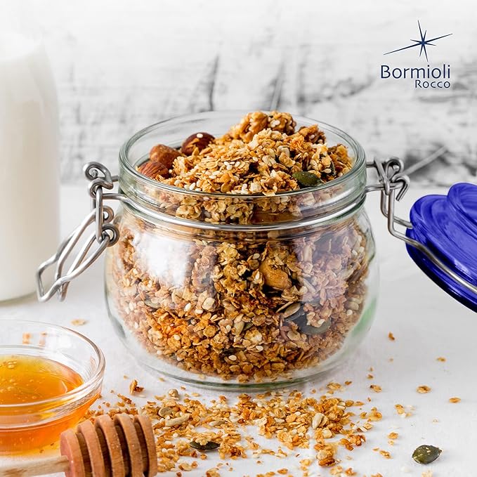 Bormioli Rocco Fido Collection, 6 Pack, 17 Oz. Food Storage Glass Jars, Airtight Rubber Seal & Glass Lid, With Stainless Wire Clamp, Made In Italy.