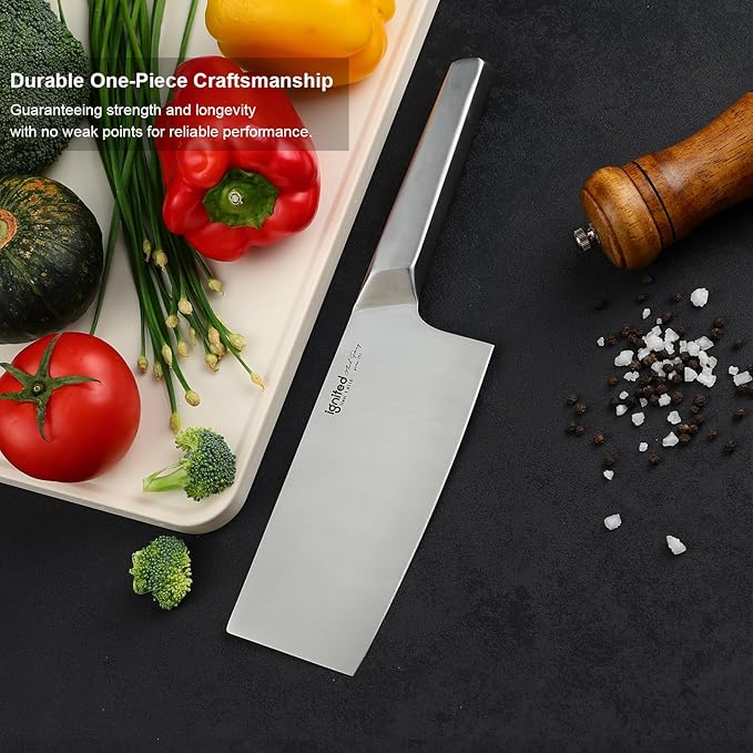 7 inch Meat Cleaver, One-piece All-Metal Cleaver Knife, German 1.4116 High Carbon Stainless Steel Kitchen Knife, Chinese Cleaver with Hollow Handle