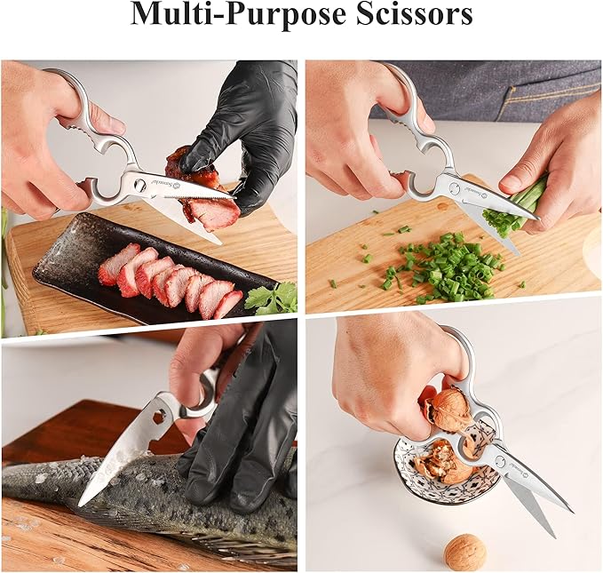 Sunnecko Heavy Duty Kitchen Scissors - Stainless Steel Kitchen Shears, Ultra Sharp Micro Serrated Poultry Shears, Cooking Scissors for Meat, Dishwasher Safe