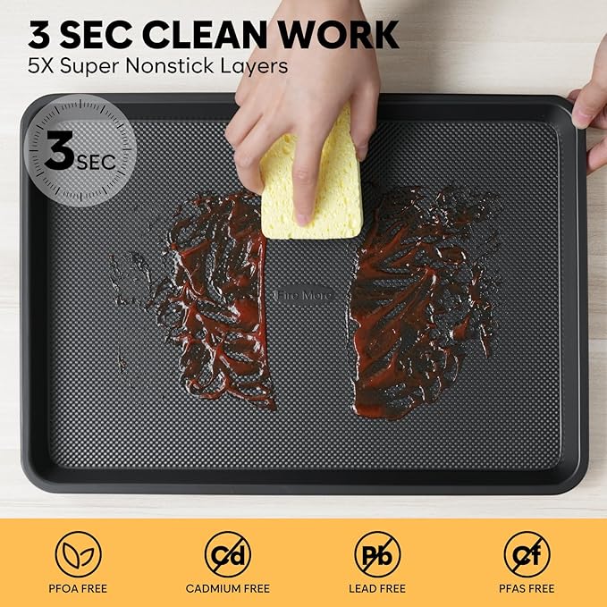 Cookie Sheet for Baking with Wire Rack, Thicker Carbon Steel Half Baking Sheet Pan Set Non Stick, Cooling Rack for Cooking and Baking, 17.5 x 13 Inch Ceramic Cookie Tray