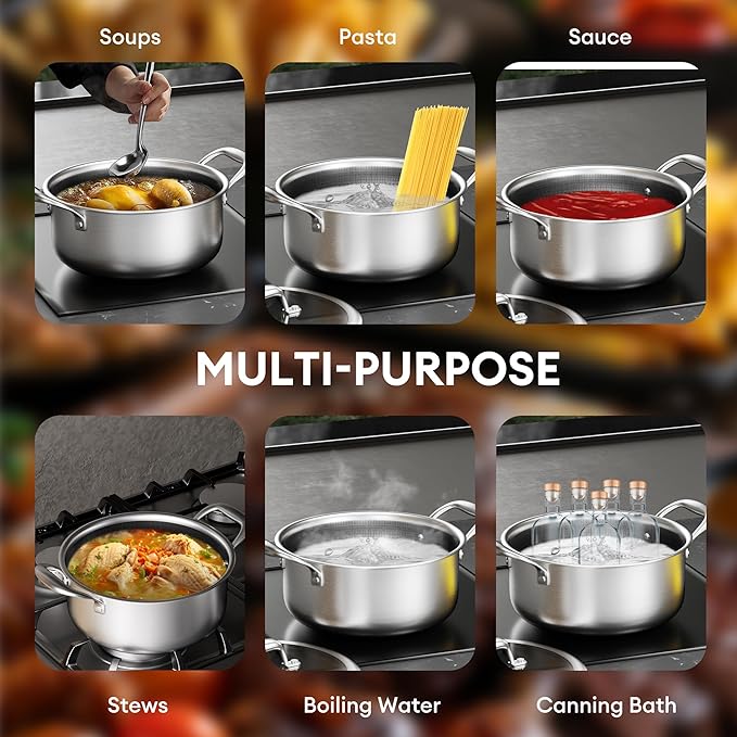 COOKER KING Stainless Steel Stockpot, 5 Quart Pot, Stock Pot with Glass Lid for Soup Pasta Vegetable, Induction Cooking Pot for All Stoves, Oven & Dishwasher Safe