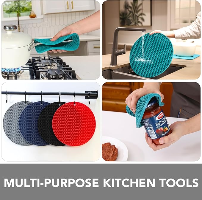 Joyhalo Trivets for Hot Dishes - Hot Pads for Kitchen, Silicone Pot Holders for Hot Pots and Pans, Silicone Mats for Kitchen Countertops, Table, Flexible Easy to Wash and Dry, Green