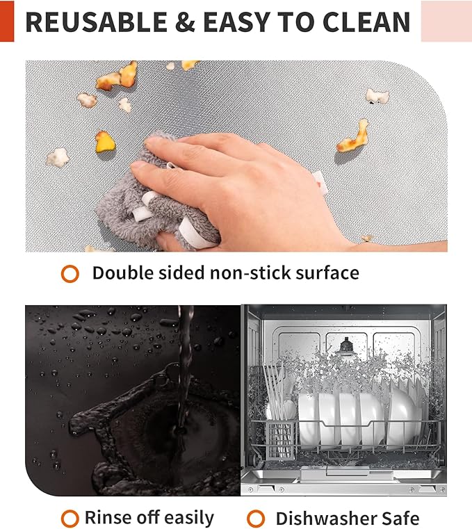 3 Pack Oven Liners for Bottom of Oven, 17x25" Large Heavy Duty Non-Stick Reusable Oven Mat for Electric, Gas, Toaster & Convection Ovens - BPA & PFOA Free, Dishwasher Safe, Kitchen Essentials, Silver