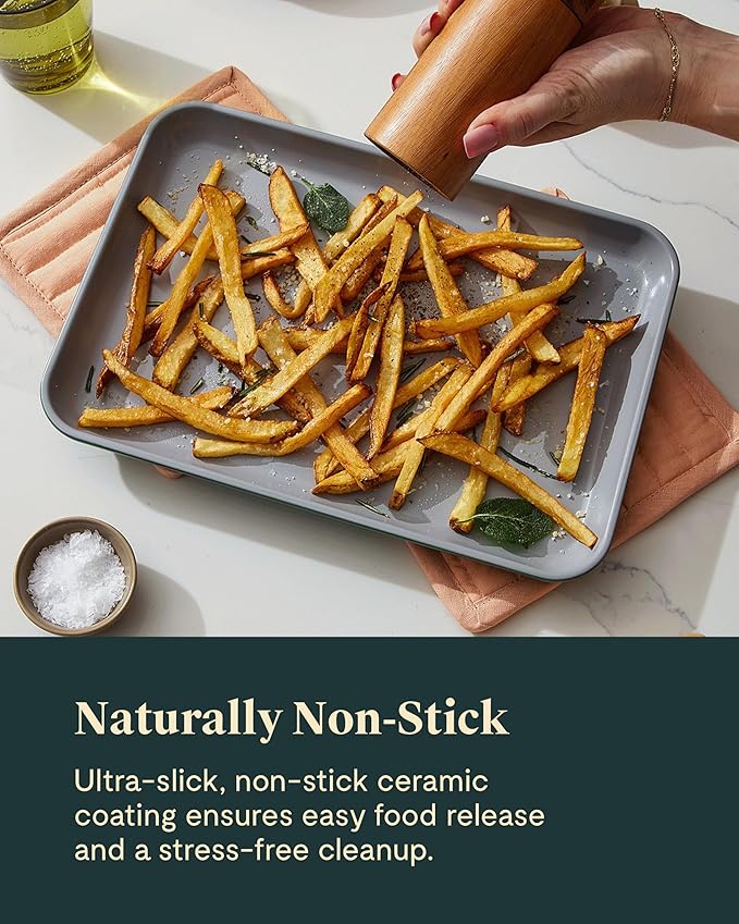 Caraway Non-Stick Ceramic Baking Sheet Trio - Naturally Slick Ceramic Coating - Non-Toxic, PTFE & PFOA Free - 18 x 13 Large, 15 x 10 Medium, & 9" x 13" Small - Black