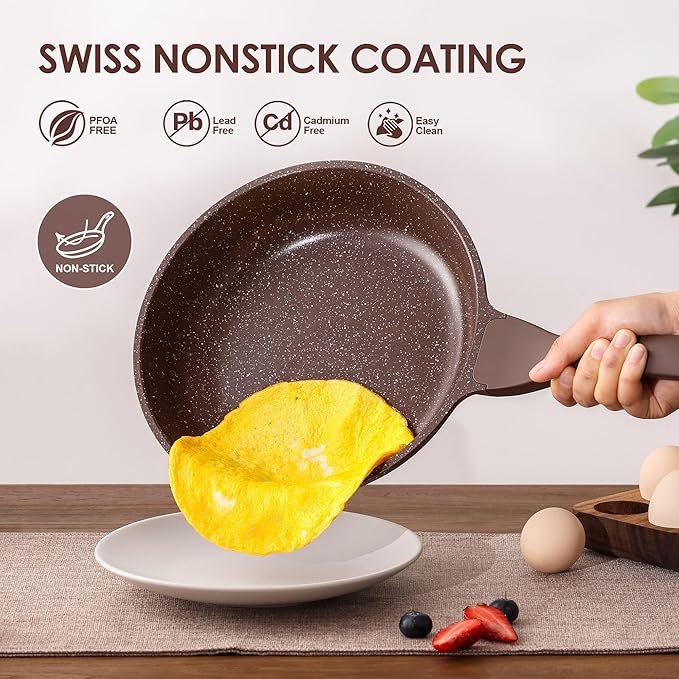 SENSARTE Nonstick Cookware Set 13-Piece, Healthy Pots and Pans Set Kitchen Cooking Set with Stay-Cool Handles, Silicone Utensils and Pot Protectors, PFOA Free