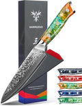 5 Inch Kitchen Utility Knife - Xuan Series Kitchen Knives - VG10 Damascus Steel with Resin Handle (Fantasy Orange)
