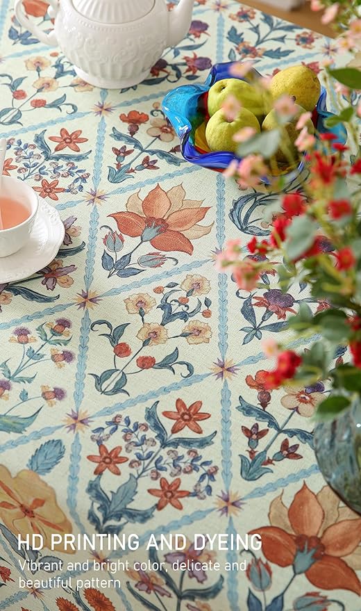 ISAENNE Designer Linen Elegant Extra Long Rectangle Tablecloth,Colorful Floral Bohemian Table Cloth,Wrinkle Resistant Decor Tablecloths for Dining Thanksgiving Kitchen,63"*110"-Floralsea A
