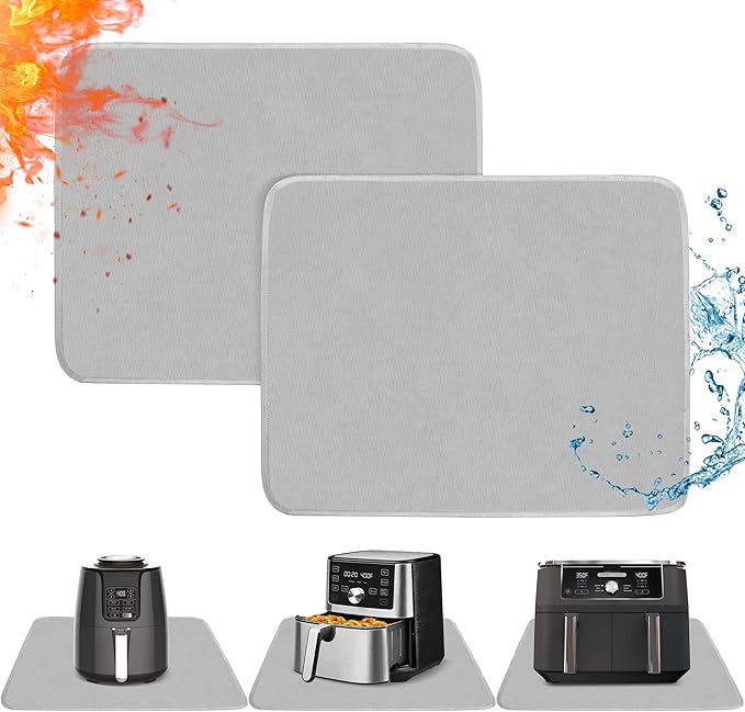 Heat Resistant Mats for Countertop - Firproof 16x20 in Heat Resistant Mats for Air Fryer - Kitchen Countertop Protector for Air Fryer, Coffee Maker, Stand Mixer, Toaster, Oven 2PCS - Grey