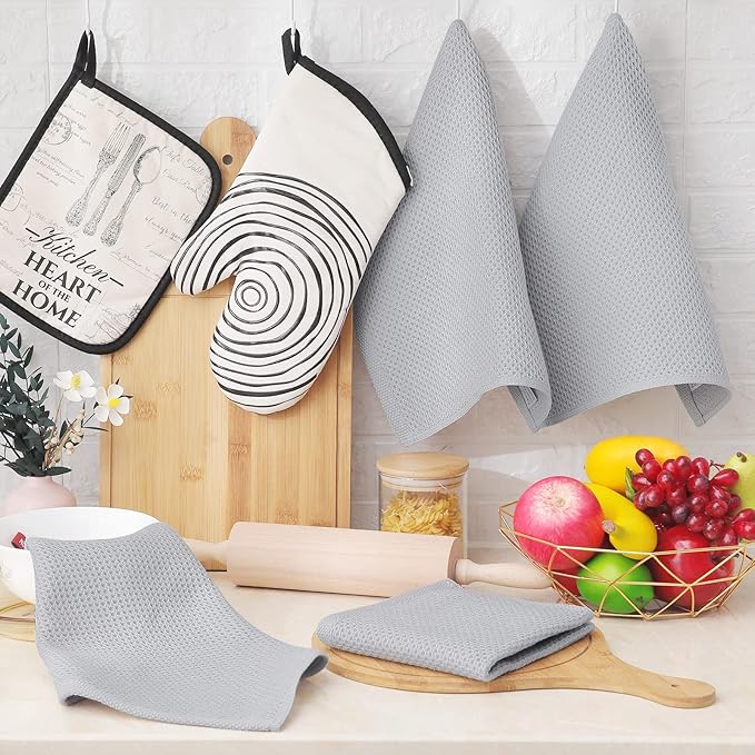 Homaxy 100% Cotton Waffle Weave Kitchen Dish Cloths, Ultra Soft Absorbent Quick Drying Dish Towels, 12 x 12 Inches, 8-Pack, Light Gray