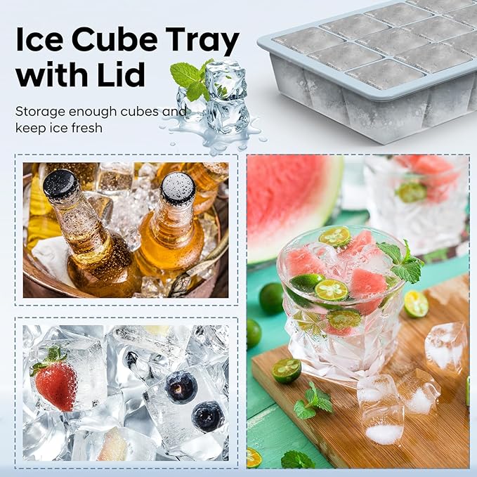 Silicone Ice Cube Tray 2 Pack, HANCELANT Ice Cube Mold, Ice Trays for Freezer with Lid for Whiskey, Baby Food, BPA Free, Easy Release