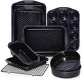 HONGBAKE 9-Piece Baking Pans Set with Wave Texture, 0.8mm Thick Bakeware Sets Non Stick, Includes Stackable Cookie Sheets for Oven Cooking, Cake Pan, Muffin Pan, Loaf Pan, Roasting Pan, Rack, Blue