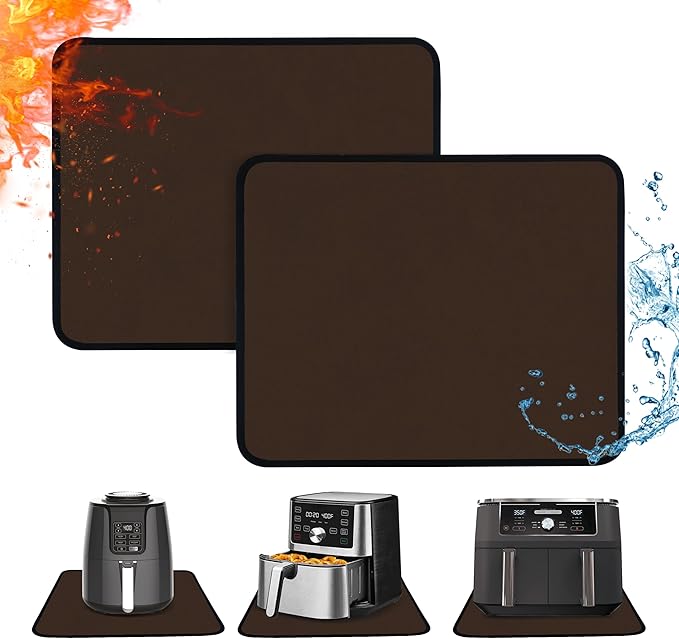 Heat Resistant Mats for Countertop - Fireproof 15x18 in Heat Resistant Mats for Air Fryer - Kitchen Countertop Protector for Air Fryer, Coffee Maker, Stand Mixer, Toaster, Oven 2PCS - Brown