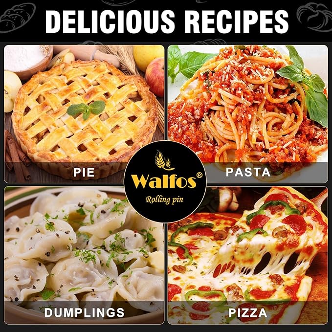 Walfos Mini Rolling Pin Set - Small Natural Wooden Rolling Pins (8inch) With Non-stick Silicone Fiber Baking Mat, Baking Dough Roller for Pizza, Pie, Pasta, Bread, Pastry