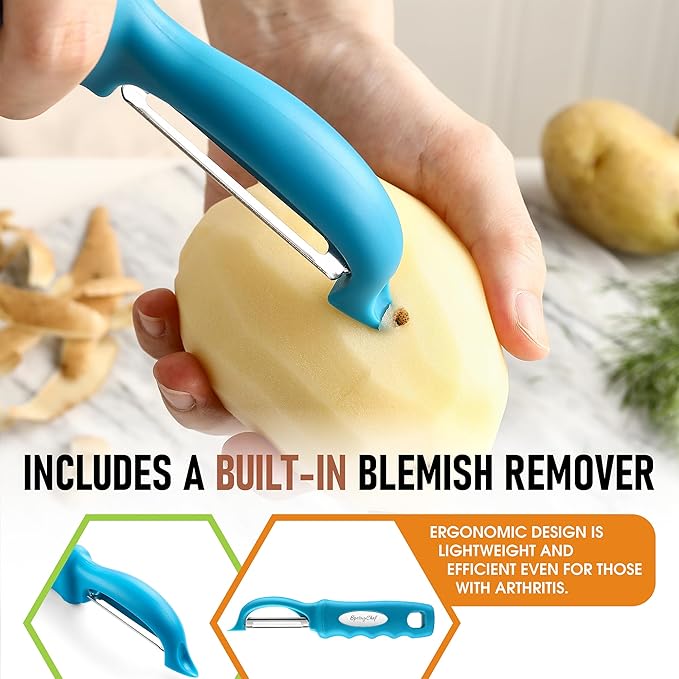 Spring Chef Premium Swivel Vegetable Peeler, Comfortable Handle and Ultra Sharp Stainless Steel Blades - Perfect Kitchen Peeler For Veggie, Fruit, Potato, Carrot, Apple - Teal