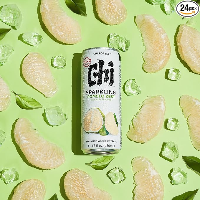 CHI FOREST Pomelo Sparkling Water Beverage, Zero Sugar Drinks, Zero Artificial Flavor, 11.16 fl oz Cans (Pack of 24)