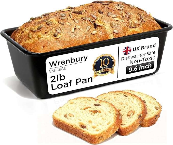 Wrenbury Large 2lb Loaf Pan for Baking Bread - Non Stick 2 lb Banana Loaf Tin - Toughened Wide Carbon Steel 2 Pound Cake Tray - 9.5"
