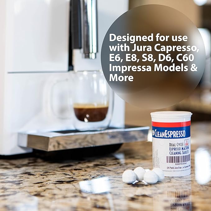 CleanEspresso - 25 Cleaning Tablets Designed For Jura Coffee Machines - 3.5g Dual Cycle Espresso Machine Cleaning Tablets for Jura Espresso Machines - Coffee Maker Cleaner