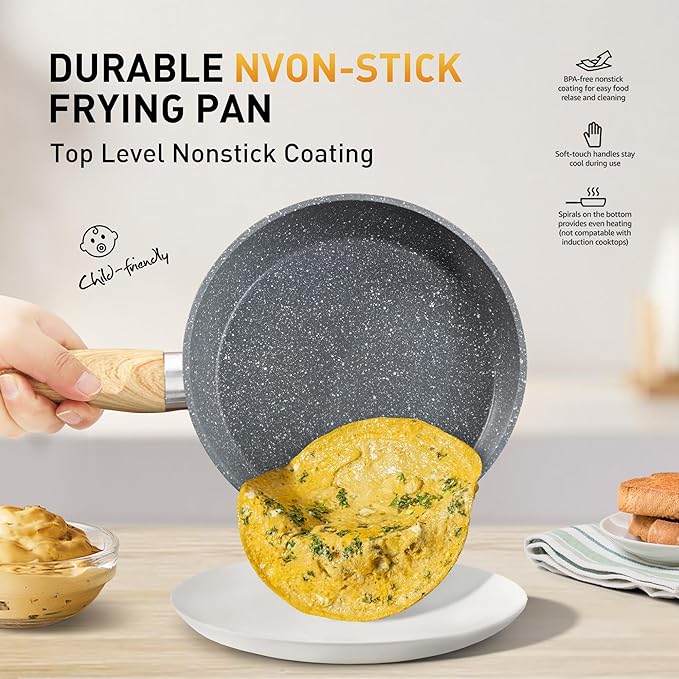 DishDelight 17 Piece Pots and Pans Set Non Stick, Granite Nonstick Cookware Set, Induction Cookware and Bakeware Set, Nonstick Kitchen Cookware Set, Gray