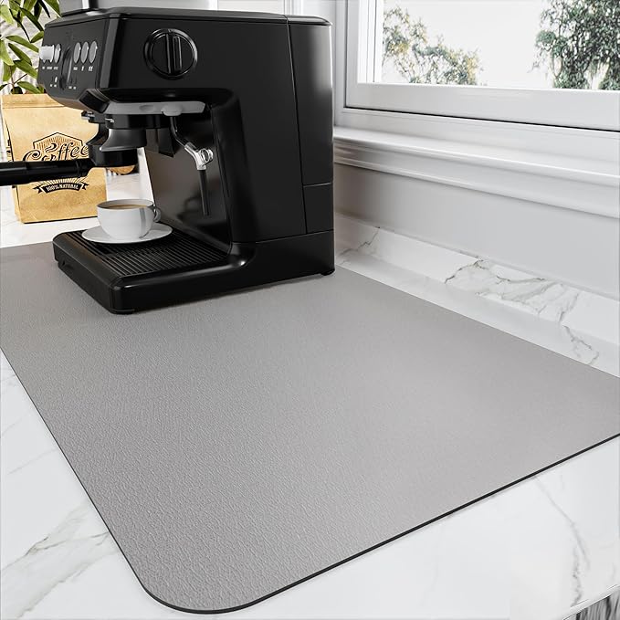 Coffee Mat - Absorbent Hide Stain Rubber Backed Dish Drying Mat for Kitchen Counter - Bar Mats for Countertops Accessories Fit Under Coffee Maker Espresso Machine