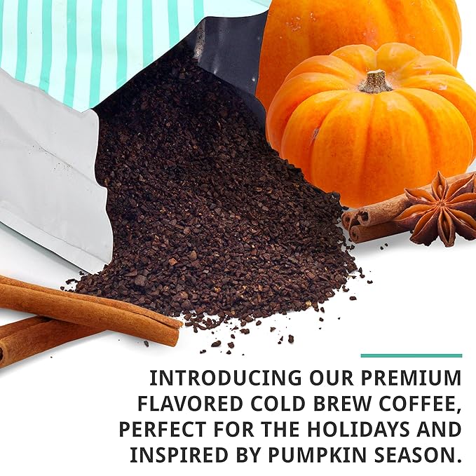 Cold Brew Organic Coarse Ground Flavored Coffee, Pumpkin Spice Flavor, Dark Roast, Colombian Supremo, Coarse Grind for Cold Brew Coffee & French Press,1 LB