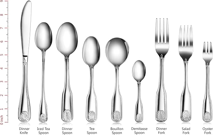 New Star Foodservice 58284 Shell Pattern, 18/0 Stainless Steel, Dinner Fork, 7.7-Inch, Set of 12
