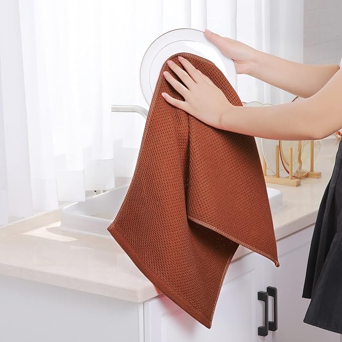 Homaxy 100% Cotton Waffle Weave Kitchen Dish Towels, Ultra Soft Absorbent Quick Drying Cleaning Towel, 13 x 28 Inches, 6-Pack, Rust