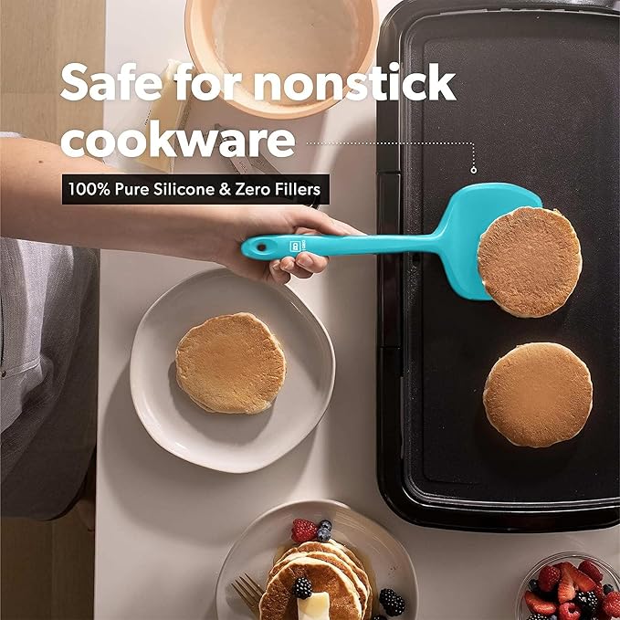 New DI ORO Silicone Turner Spatula Set - Kitchen Spatulas for Nonstick Cookware - Cooking Utensils for Flipping Eggs & Pancakes - 600°F Heat-Resistant BPA Free Turners - Dishwasher Safe (4pc, Teal)
