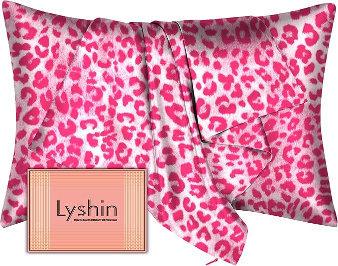 Mulberry Silk Pillow Cases King Size with Hidden Zipper, Ultra Smooth and Soft Breathable Cooling Silk Satin Pillowcase for Hair and Skin, Gifts for Women Men (Leopard Pink, 20x36 Inches, 1 Pack)