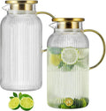 2 PACK Glass Pitcher with Lid, 84oz/2.5L Liter Classic Vertical Stripes Water Pitcher,Glass Water Carafe for Cold Brew, Coffee, Lemonade, Iced Tea,Sun Tea, Beverage, Heat Resistant