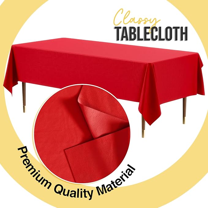 Party Solids 66% Thicker Premium Plastic Table Cloth Rectangle Table Cover 0.5 Mil 6 Pack Red Table Cloth 54 Inch x 108 Inch Disposable Tablecloth Won't Tear Easily Like Cheap Thin Brands